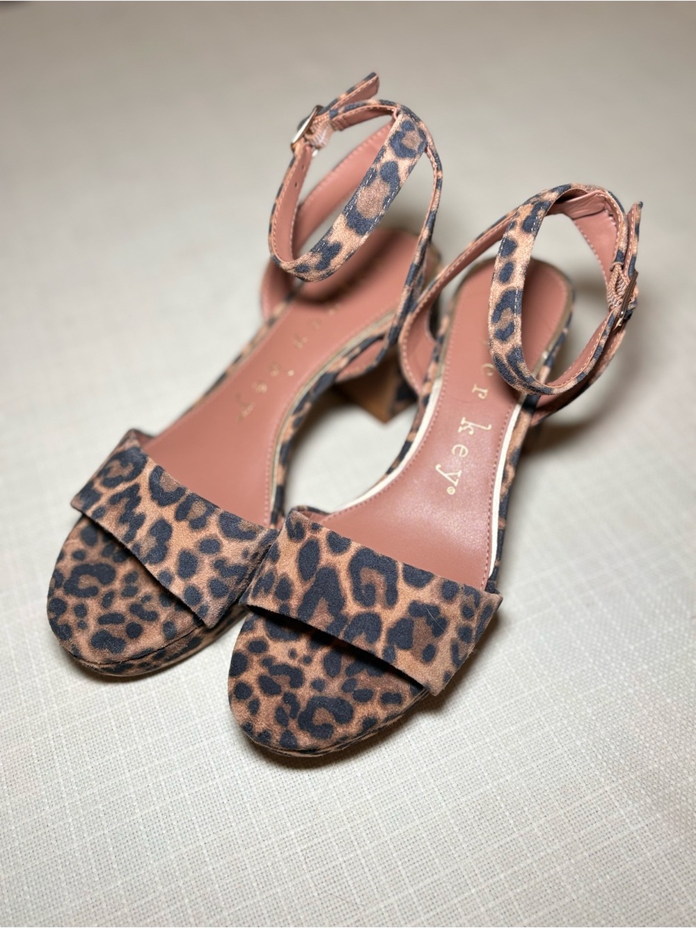 Leopard Print Block Heel Sandals | Animal Print Ankle Strap Heels | Neutral - Picture 2 of 7